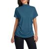 imageLYANER Womens Casual Mock Neck Ruffle Short Sleeve Summer Blouse Shirt TopLake Blue