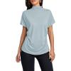 imageLYANER Womens Casual Mock Neck Ruffle Short Sleeve Summer Blouse Shirt TopLight Blue