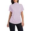 imageLYANER Womens Casual Mock Neck Ruffle Short Sleeve Summer Blouse Shirt TopLight Purple