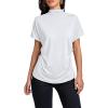 imageLYANER Womens Casual Mock Neck Ruffle Short Sleeve Summer Blouse Shirt TopWhite