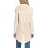 imageLYANER Womens Collar V Neck Split Hem Button Down Long Sleeve Long Shirt Blouse Tunic TopBeige