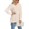 imageLYANER Womens Collar V Neck Split Hem Button Down Long Sleeve Long Shirt Blouse Tunic TopBeige