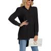 imageLYANER Womens Collar V Neck Split Hem Button Down Long Sleeve Long Shirt Blouse Tunic TopBlack