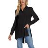 imageLYANER Womens Collar V Neck Split Hem Button Down Long Sleeve Long Shirt Blouse Tunic TopBlack