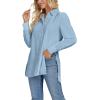 imageLYANER Womens Collar V Neck Split Hem Button Down Long Sleeve Long Shirt Blouse Tunic TopBlue
