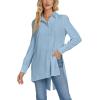 imageLYANER Womens Collar V Neck Split Hem Button Down Long Sleeve Long Shirt Blouse Tunic TopBlue
