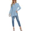 imageLYANER Womens Collar V Neck Split Hem Button Down Long Sleeve Long Shirt Blouse Tunic TopBlue