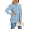imageLYANER Womens Collar V Neck Split Hem Button Down Long Sleeve Long Shirt Blouse Tunic TopBlue
