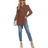 imageLYANER Womens Collar V Neck Split Hem Button Down Long Sleeve Long Shirt Blouse Tunic TopBrown