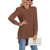 imageLYANER Womens Collar V Neck Split Hem Button Down Long Sleeve Long Shirt Blouse Tunic TopBrown