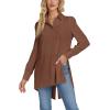 imageLYANER Womens Collar V Neck Split Hem Button Down Long Sleeve Long Shirt Blouse Tunic TopBrown