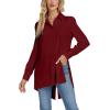 imageLYANER Womens Collar V Neck Split Hem Button Down Long Sleeve Long Shirt Blouse Tunic TopBurgundy
