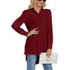 imageLYANER Womens Collar V Neck Split Hem Button Down Long Sleeve Long Shirt Blouse Tunic TopBurgundy