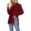 imageLYANER Womens Collar V Neck Split Hem Button Down Long Sleeve Long Shirt Blouse Tunic TopBurgundy