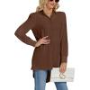 imageLYANER Womens Collar V Neck Split Hem Button Down Long Sleeve Long Shirt Blouse Tunic TopCoffee