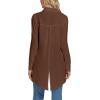 imageLYANER Womens Collar V Neck Split Hem Button Down Long Sleeve Long Shirt Blouse Tunic TopCoffee