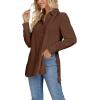 imageLYANER Womens Collar V Neck Split Hem Button Down Long Sleeve Long Shirt Blouse Tunic TopCoffee