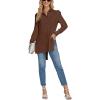 imageLYANER Womens Collar V Neck Split Hem Button Down Long Sleeve Long Shirt Blouse Tunic TopCoffee