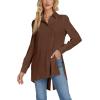 imageLYANER Womens Collar V Neck Split Hem Button Down Long Sleeve Long Shirt Blouse Tunic TopCoffee