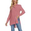 imageLYANER Womens Collar V Neck Split Hem Button Down Long Sleeve Long Shirt Blouse Tunic TopDeep Pink