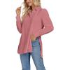 imageLYANER Womens Collar V Neck Split Hem Button Down Long Sleeve Long Shirt Blouse Tunic TopDeep Pink