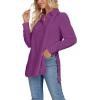 imageLYANER Womens Collar V Neck Split Hem Button Down Long Sleeve Long Shirt Blouse Tunic TopDeep Purple