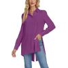 imageLYANER Womens Collar V Neck Split Hem Button Down Long Sleeve Long Shirt Blouse Tunic TopDeep Purple