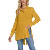 imageLYANER Womens Collar V Neck Split Hem Button Down Long Sleeve Long Shirt Blouse Tunic TopGinger