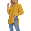 imageLYANER Womens Collar V Neck Split Hem Button Down Long Sleeve Long Shirt Blouse Tunic TopGinger