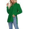 imageLYANER Womens Collar V Neck Split Hem Button Down Long Sleeve Long Shirt Blouse Tunic TopGreen