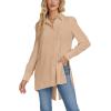 imageLYANER Womens Collar V Neck Split Hem Button Down Long Sleeve Long Shirt Blouse Tunic TopKhaki