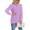 imageLYANER Womens Collar V Neck Split Hem Button Down Long Sleeve Long Shirt Blouse Tunic TopLight Purple