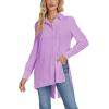 imageLYANER Womens Collar V Neck Split Hem Button Down Long Sleeve Long Shirt Blouse Tunic TopLight Purple