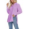 imageLYANER Womens Collar V Neck Split Hem Button Down Long Sleeve Long Shirt Blouse Tunic TopLight Purple