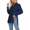 imageLYANER Womens Collar V Neck Split Hem Button Down Long Sleeve Long Shirt Blouse Tunic TopNavy Blue