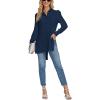 imageLYANER Womens Collar V Neck Split Hem Button Down Long Sleeve Long Shirt Blouse Tunic TopNavy Blue