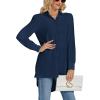 imageLYANER Womens Collar V Neck Split Hem Button Down Long Sleeve Long Shirt Blouse Tunic TopNavy Blue