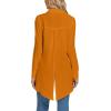 imageLYANER Womens Collar V Neck Split Hem Button Down Long Sleeve Long Shirt Blouse Tunic TopOrange