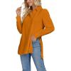 imageLYANER Womens Collar V Neck Split Hem Button Down Long Sleeve Long Shirt Blouse Tunic TopOrange