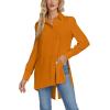imageLYANER Womens Collar V Neck Split Hem Button Down Long Sleeve Long Shirt Blouse Tunic TopOrange