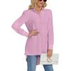 imageLYANER Womens Collar V Neck Split Hem Button Down Long Sleeve Long Shirt Blouse Tunic TopPink