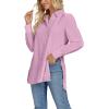 imageLYANER Womens Collar V Neck Split Hem Button Down Long Sleeve Long Shirt Blouse Tunic TopPink