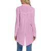 imageLYANER Womens Collar V Neck Split Hem Button Down Long Sleeve Long Shirt Blouse Tunic TopPink