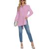 imageLYANER Womens Collar V Neck Split Hem Button Down Long Sleeve Long Shirt Blouse Tunic TopPink