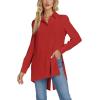 imageLYANER Womens Collar V Neck Split Hem Button Down Long Sleeve Long Shirt Blouse Tunic TopRed