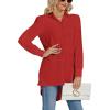 imageLYANER Womens Collar V Neck Split Hem Button Down Long Sleeve Long Shirt Blouse Tunic TopRed