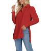 imageLYANER Womens Collar V Neck Split Hem Button Down Long Sleeve Long Shirt Blouse Tunic TopRed