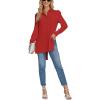 imageLYANER Womens Collar V Neck Split Hem Button Down Long Sleeve Long Shirt Blouse Tunic TopRed