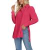 imageLYANER Womens Collar V Neck Split Hem Button Down Long Sleeve Long Shirt Blouse Tunic TopRose