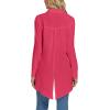 imageLYANER Womens Collar V Neck Split Hem Button Down Long Sleeve Long Shirt Blouse Tunic TopRose